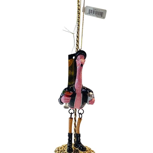 December Diamonds Pink Flamingo Hanging Ornament Leather Jacket Boots - Picture 4 of 8